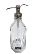 NEW HOTEL BALFOUR SILVER TONE PUMP GLASS HEXAGON, VINTAGE LOOK SOAP DISPENSER