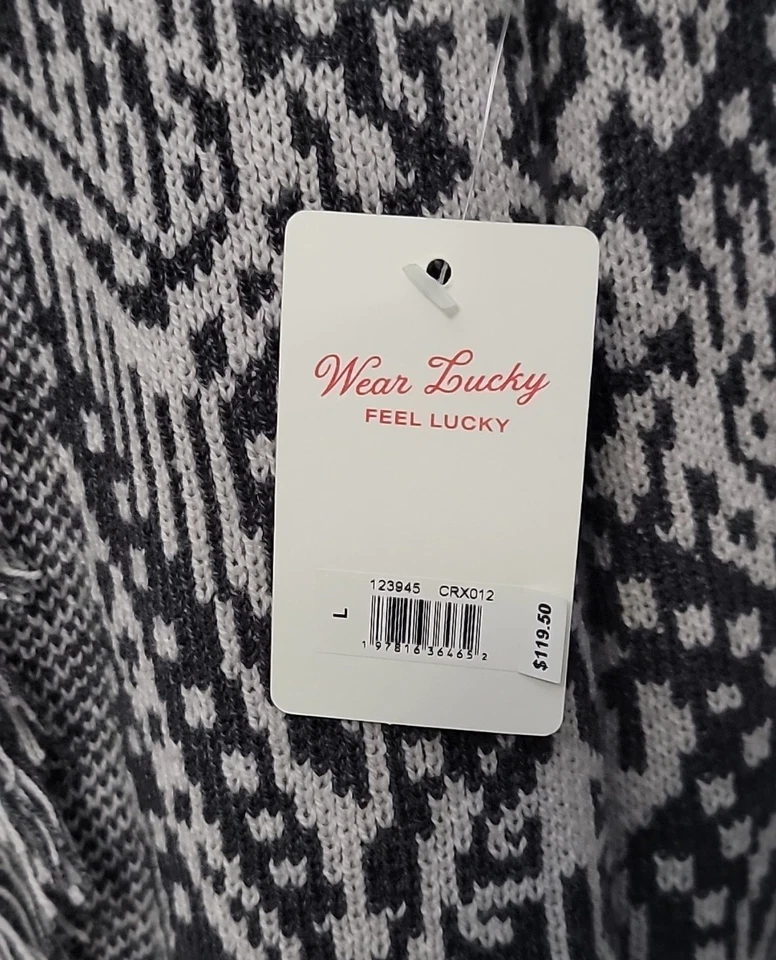 Suéter cárdigan gris y negro Lucky Brand para mujer grande plumero delantero abierto Foto 2 de 3