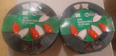 (2)- Home Holiday Accents Red/Warm White Super-Bright C9 LED 100 Lights Ea. Pack
