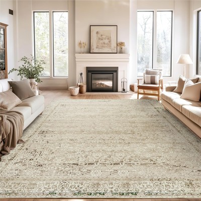 Neutral Area Rugs 8x10 for Living Room,Boho Washable Earth Tone Vintage Flora...