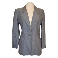 Dana Buchman VTG Slate Gray Fitted Single Button Long Tailored Jacket Blazer 8