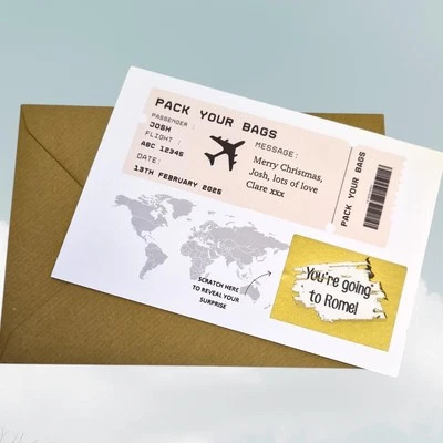 CHEZ & MAZ Personalised Scratch Holiday Reveal Card I Christmas Scratch card I Birthday