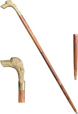 Vintage Wooden Walking Stick Brass Animal Head Cane Antique Style Mens Gift