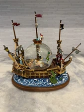 RARE Mechanical 1998 Disneyland Peter Pan Pirate Ship Snow Globe Music Box NEW