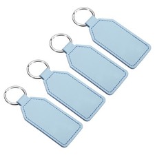 Leather Keychain Blanks 4 Pack PU Leather Key Fob with Rings Light Blue