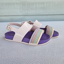 Mini Melissa Panama Slingback Buckle Sandal Girl SZ 13 Pink Pastel Rainbow
