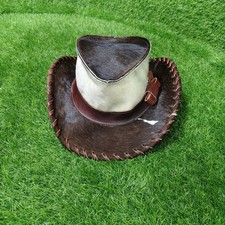 cow print Cowhide Hair on hide leather cowboy braided wide brim Victorian hat