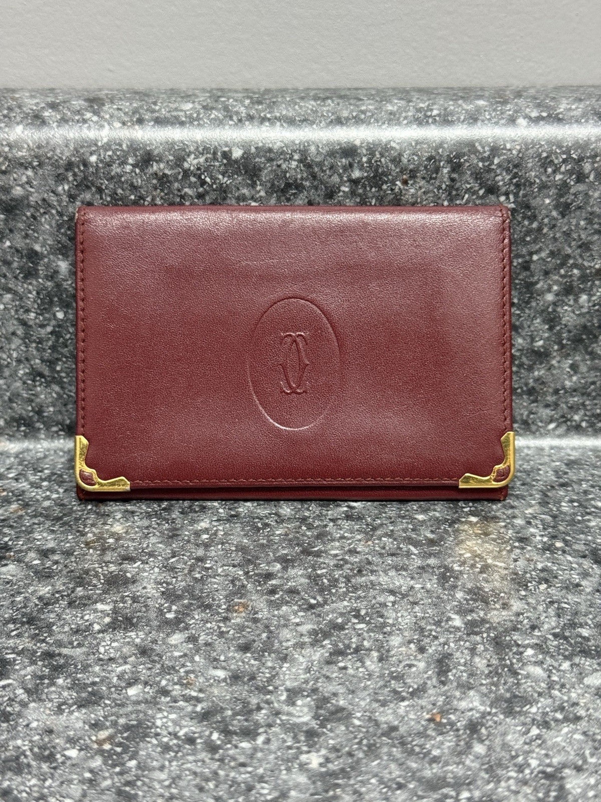 Cartier Must De Paris Bordeaux Red Leather Business Compact Cardholder Wallet