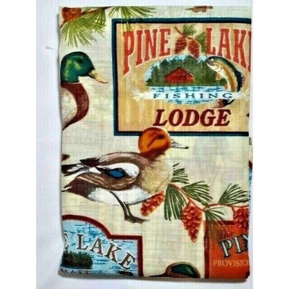 Pine Lake Fishing Lodge Kitchen Curtain 3-pc Vallance Tiers Retro Cabin Home  - Image 3 of 4