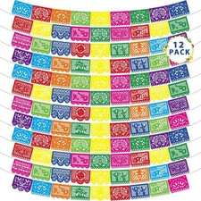 12 Pack 216 Ft Mexican Party Banners, Large Plastic Papel Picado Banner, Mexican