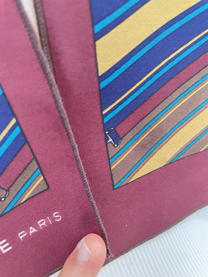 Bufanda de seda vintage Celine Paris patrón de rayas brocas ecuestres #A12 Foto 3 de 4