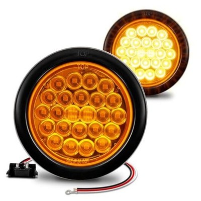 TRUE MODS 2pc 4'' Round 24 LED Trailer Tail Lights [DOT FMVSS 108] 2 Pack Amber