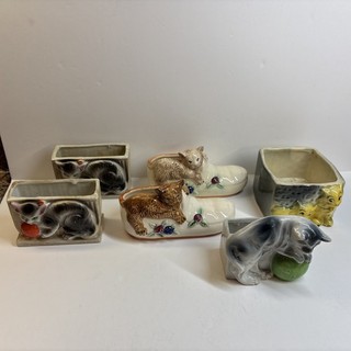 Lot Of 6 Small Vintage Cat Planters Made In Japan. See Photos For Conditions