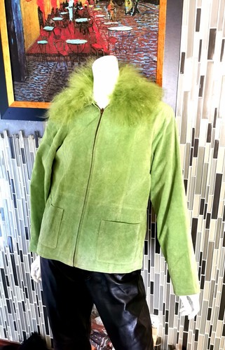 neon green fuzzy jacket