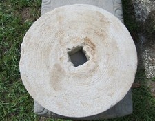 Antique / Vintage Grinding Stone Wheel 14.5" x 2.25" Sandstone w/ Arbor Shaft