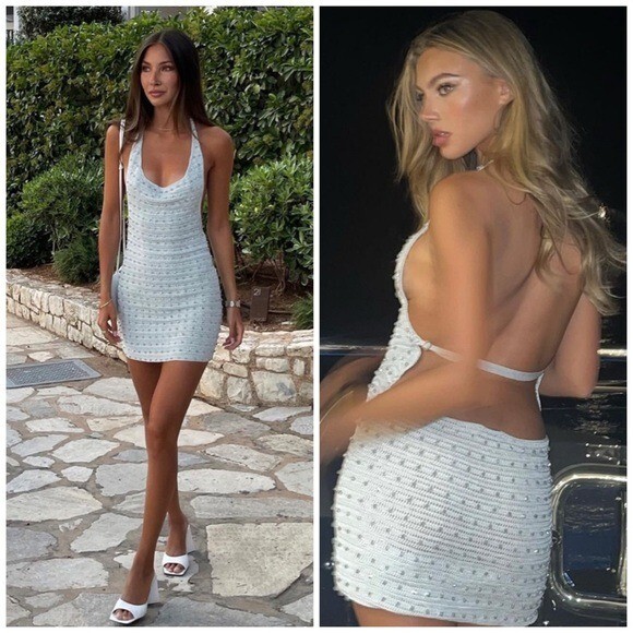 aya muse merano knit mini dress in blue Dosa Sky Melt Beaded Halter Large Raven 2025