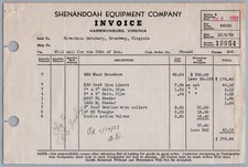 1953 Harrisonburg, Virginia Shenandoah Equipment Company Invoice Ephemera