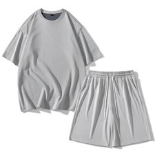 Men Summer Outfit 2-Piece Set Short Sleeve Shirt and Shorts Sweatsuit Set