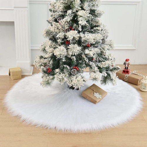 30'' Christmas Tree Skirt Plush Faux Fur Mat Home Xmas Floor Cover Ornament Deco - Picture 4 of 12