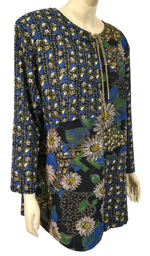 Tunique Vintage Carole Little – Rayon Froissé, Noir, Taille 6, Style Bohème Hippie Neuve
