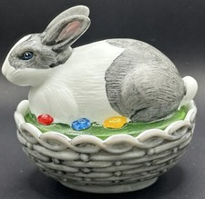 Adorable Mosser Hand Painted  Signed Bunny Sitting on Nest of Easter Eggs 4"