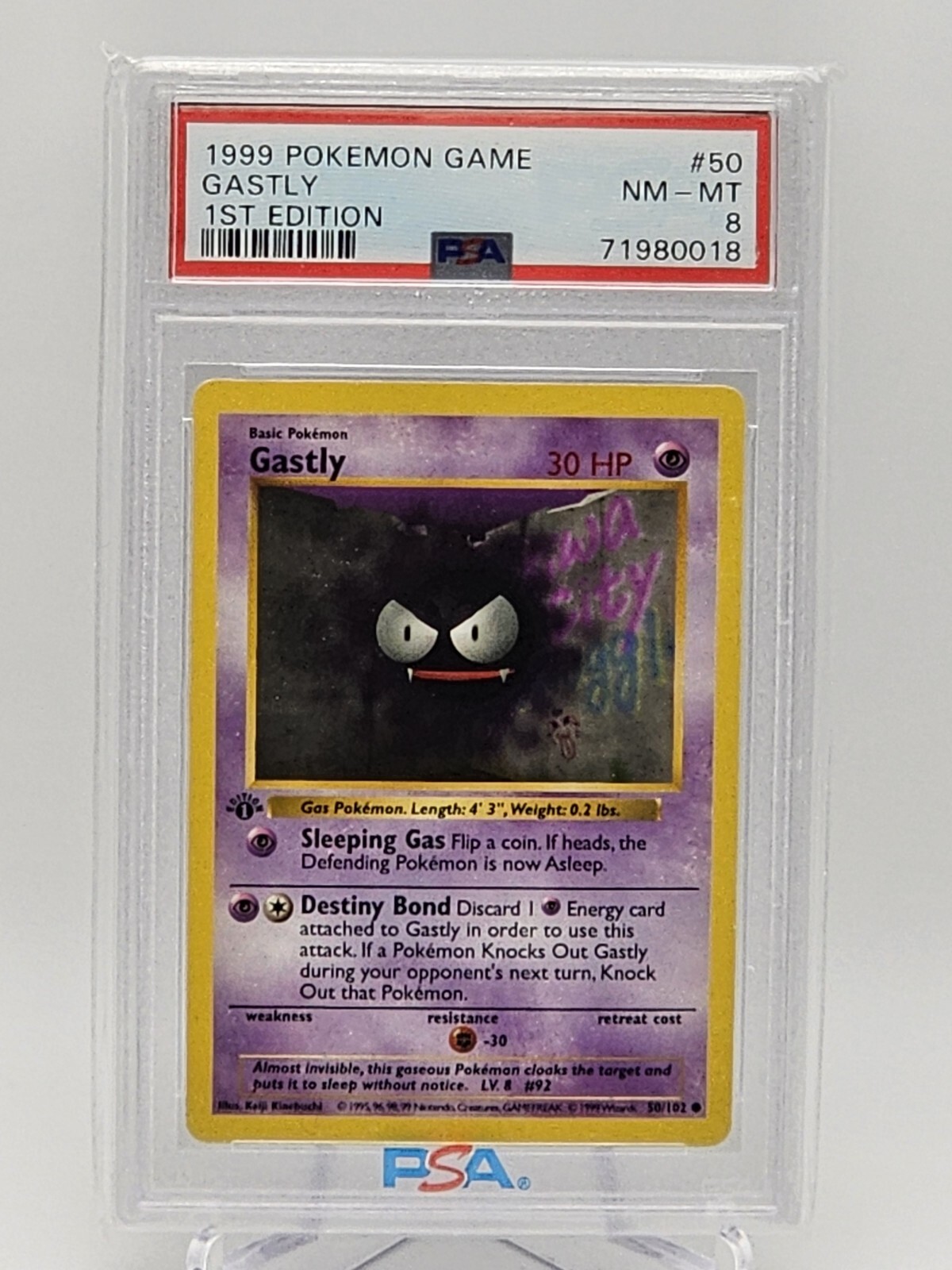 1999 Pokemon Game 1st Edition Gastly #50 PSA 8