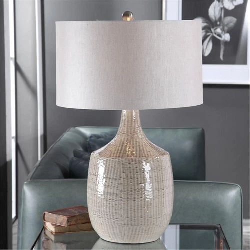 Uttermost Felipe Farmhouse Ceramic and Fabric Table Lamp in Light Gray - Picture 2 of 11