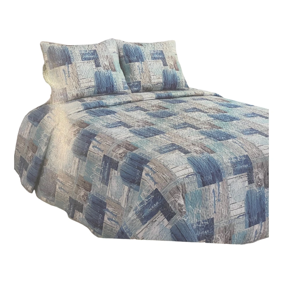 Juego completo de edredón Panama Jack Ocean Fish Blues Tans/Queen 3 piezas Foto 2 de 4