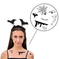 Fledermaus KostüM Accessoire Set - Haarreifen + Tattoos Halloween Party Fasching