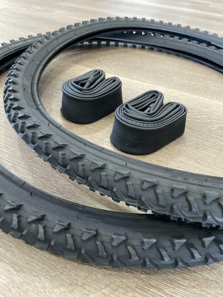 Pair (2) 26" x 1.95" Mountain Tires + Tubes KNOBBY TIRE MTB 26x1.95 Bicycle bike