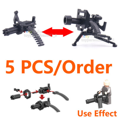MOC WWII Military Weapon Gatling Machine Gun Minigun Bullet Chain