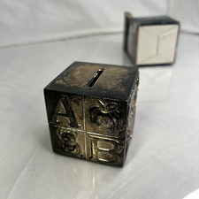 Silver Plated Coin Baby Bank Letter Block ABC's Cube Children's Decor