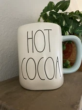 NEW! Rae Dunn - HOT COCOA - LL Light Teal Interior Ceramic Coffee Mug by Magenta