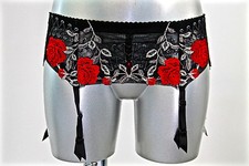 Luxurious Black/Red Lace Garter Belt MILLESIA Fascination Size S