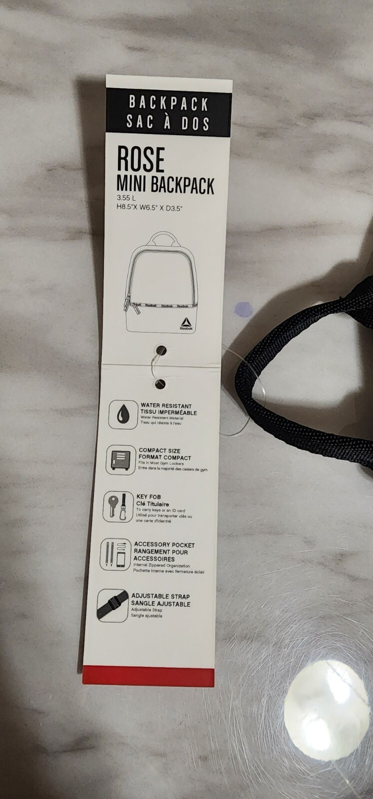 Reebok Rose Mini Backpack White and Black Grils School Work Carry Bag Wallet 