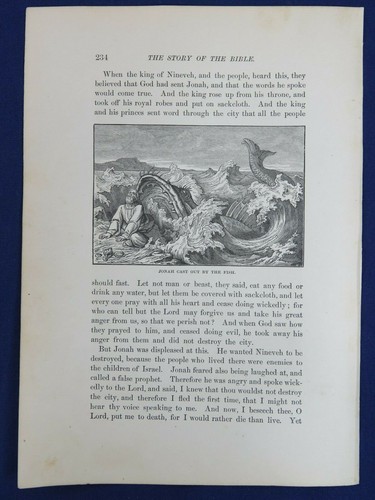 Orig. Antique 1905 Christian 5.75x8 Engraving Print: Jonah Cast Into The Sea - Picture 5 of 5
