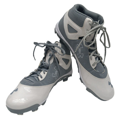 Under Armour Spine Gray White Mid Top Baseball Cleats SZ 14 Authentic Collection