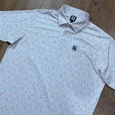 FootJoy Polo Shirt Mens XL White Cocktail Glass Print Performance Stretch Golf