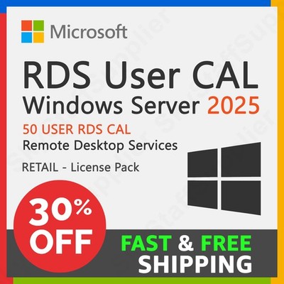 Microsoft Windows Server 2025 Remote Desktop 50 User CALs (RDS), BRAND NEW