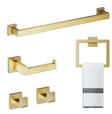5-Pieces Bathroom Hardware Accessories Set 24 Inch Towel Bar Towe Matte Gold