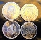 Lot of Four- Variety Aztec Indian Buffalo Bullion-0.999 Silver 1/2 Oz Art Coins