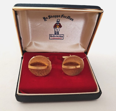 Vintage The London Shop Cufflinks Gold Tone Round Boxed Preppy