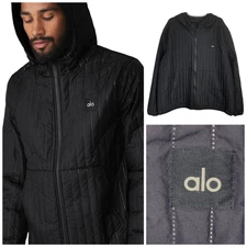 Alo Yoga Sz 2XL Future Channel Quilted Hooded Jacket Black Lightweight READ