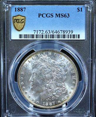 ★PCGS 【 MS63 】『 超ハイグレード』ラスターがかなりきれいです 1887 Morgan $1 PCGS MS63 Silver Dollar 🔥 Blast White BU 💎 LOT