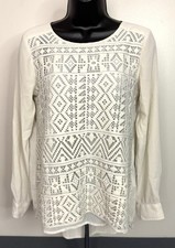 Banana Republic Lace-Front Blouse Size XS Cream Shear READ