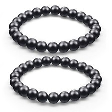 2 Pcs Shungite Bracelets for Men Women 6mm/8mm/10mm Black 6 mm, black