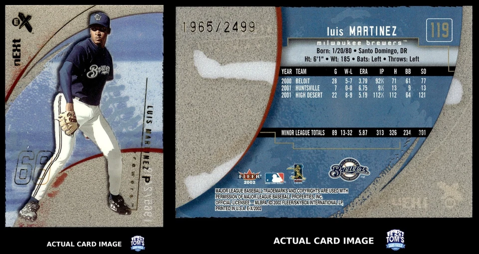 2002 Fleer EX #119 LUIS MARTINEZ Milwaukee Brewers RC #/2499 NM - Image 3 of 4