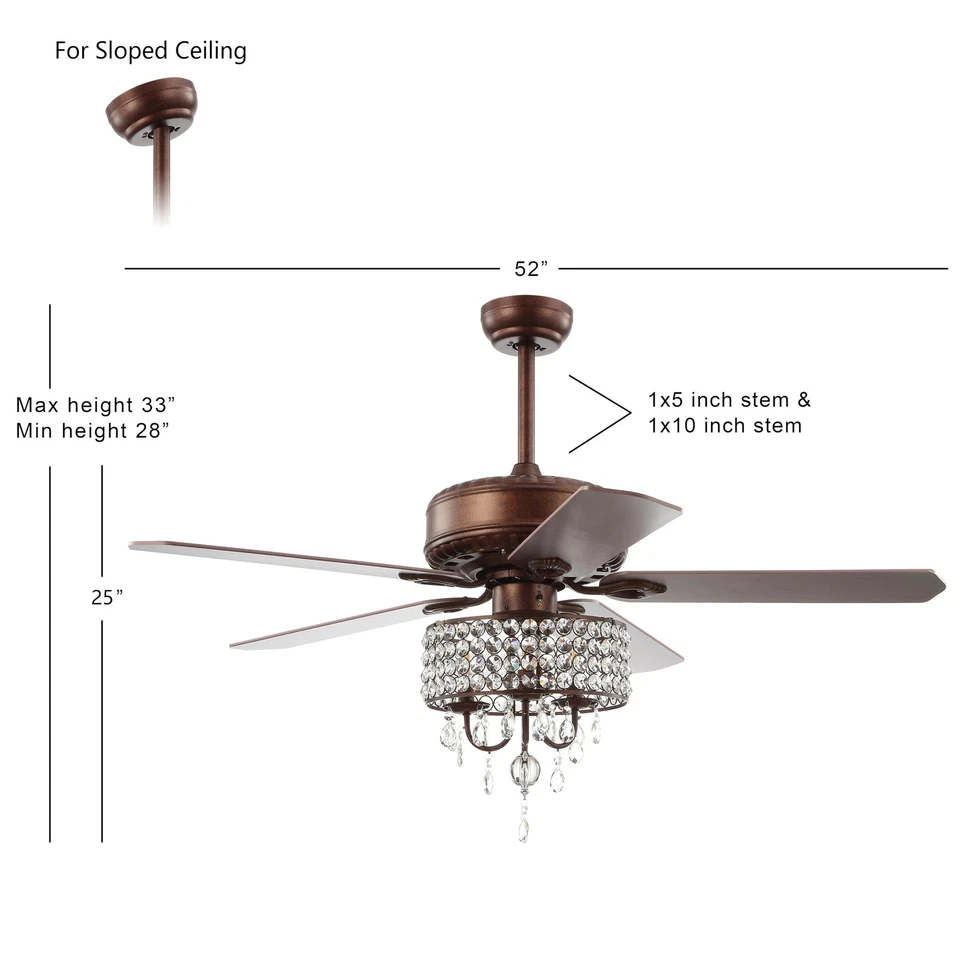 JYL9707A Becky 52" Crystal LED Chandelier Fan with Remote, Classic, Glam, Tra... Foto 3 de 4