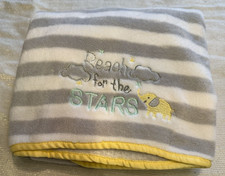 Plush Striped Baby Blanket Gray Yellow Elephant "Reach For The Stars" Soft