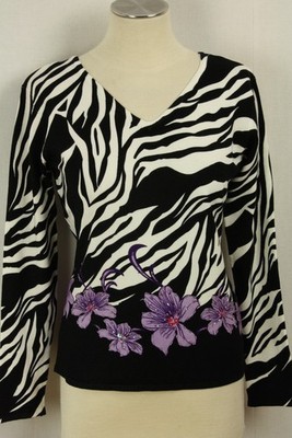 Damen Pullover Oberteil Pulli Zebramuster Blumen Perlen Viskose IMAGINI Gr.38